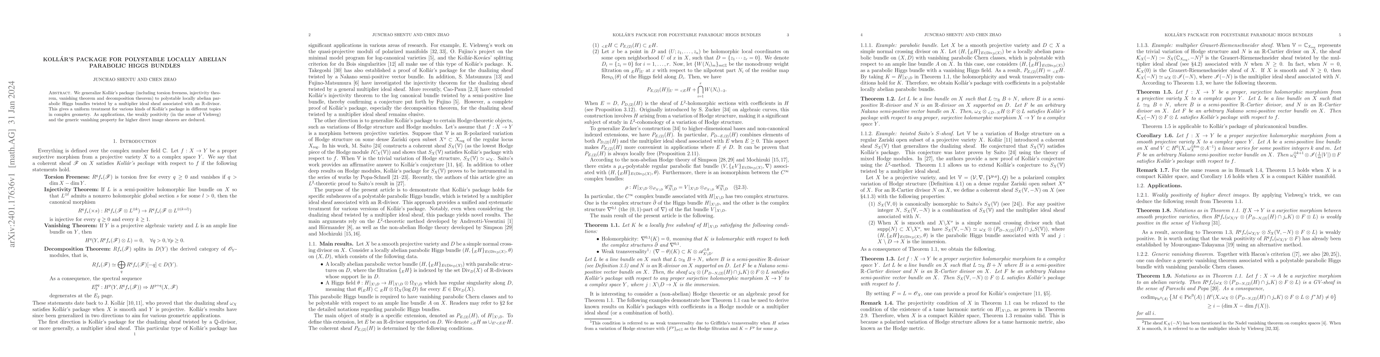 Thumbnail for Koll\'ar's package for polystable locally abelian parabolic Higgs
  bundles