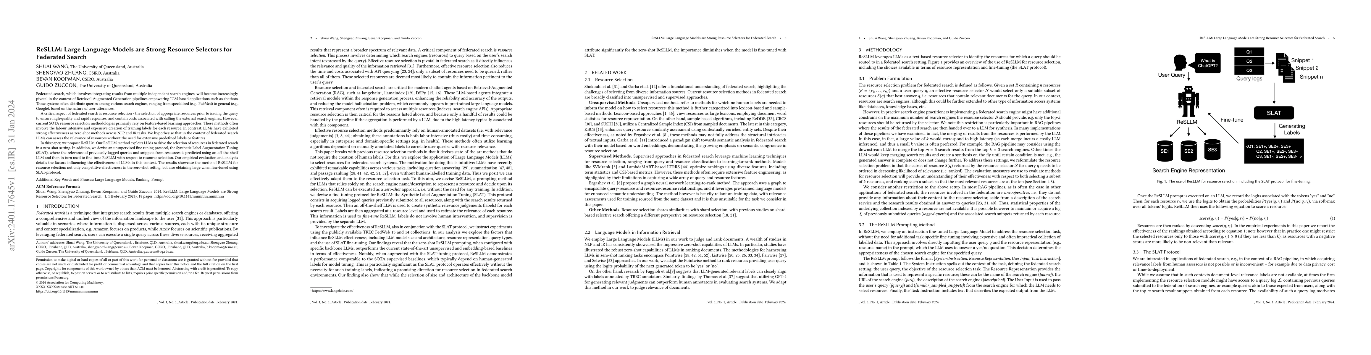 Thumbnail for ReSLLM: Large Language Models are Strong Resource Selectors for
  Federated Search