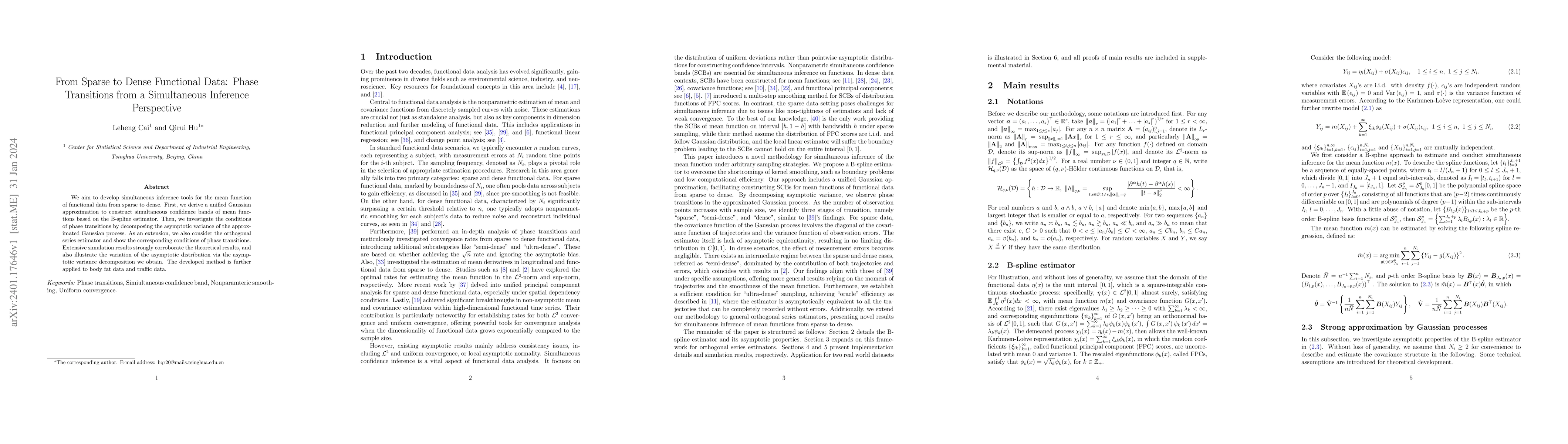 Thumbnail for From Sparse to Dense Functional Data: Phase Transitions from a
  Simultaneous Inference Perspective