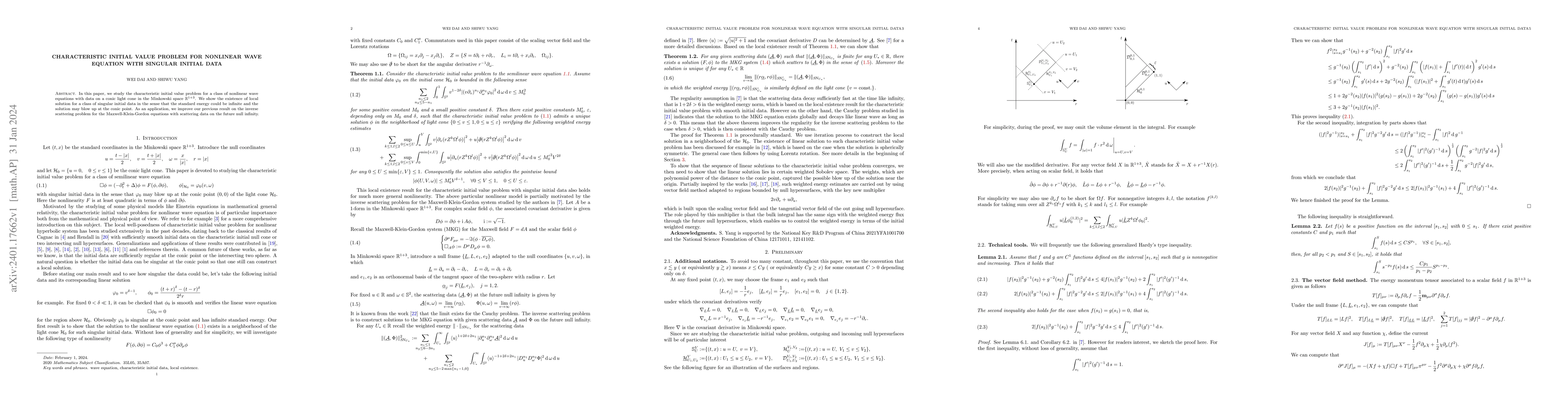 Thumbnail for Characteristic initial value problem for nonlinear wave equation with
  singular initial data