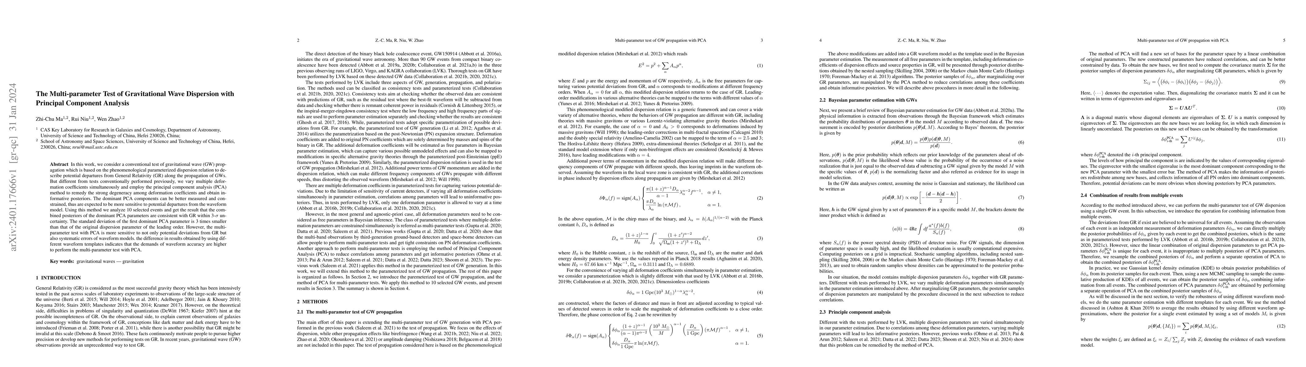 Thumbnail for The Multi-parameter Test of Gravitational Wave Dispersion with Principal
  Component Analysis