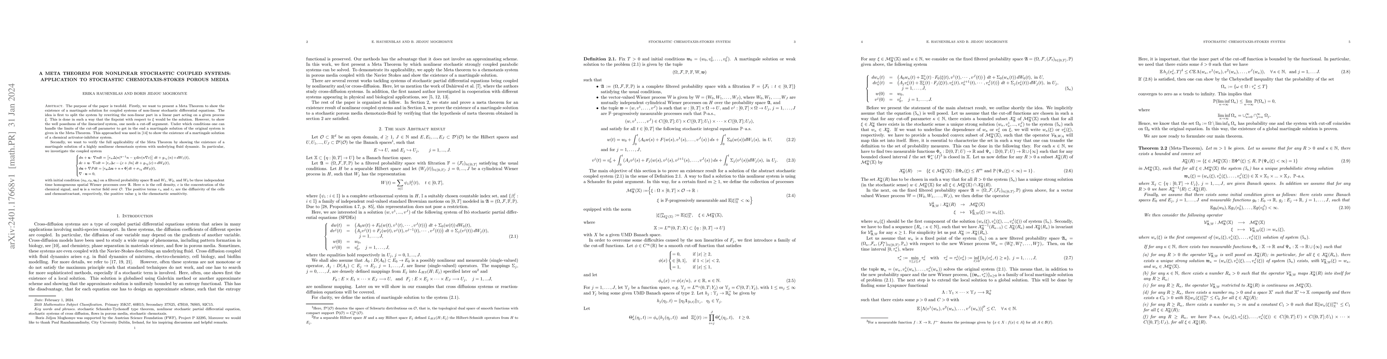 Thumbnail for A Meta Theorem for nonlinear stochastic coupled systems: Application to
  stochastic chemotaxis-Stokes porous media