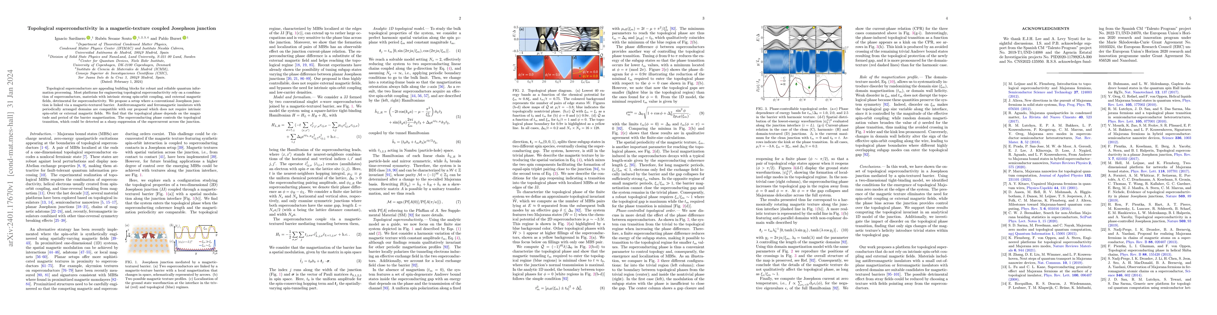 Thumbnail for Topological superconductivity in a magnetic-texture coupled Josephson
  junction