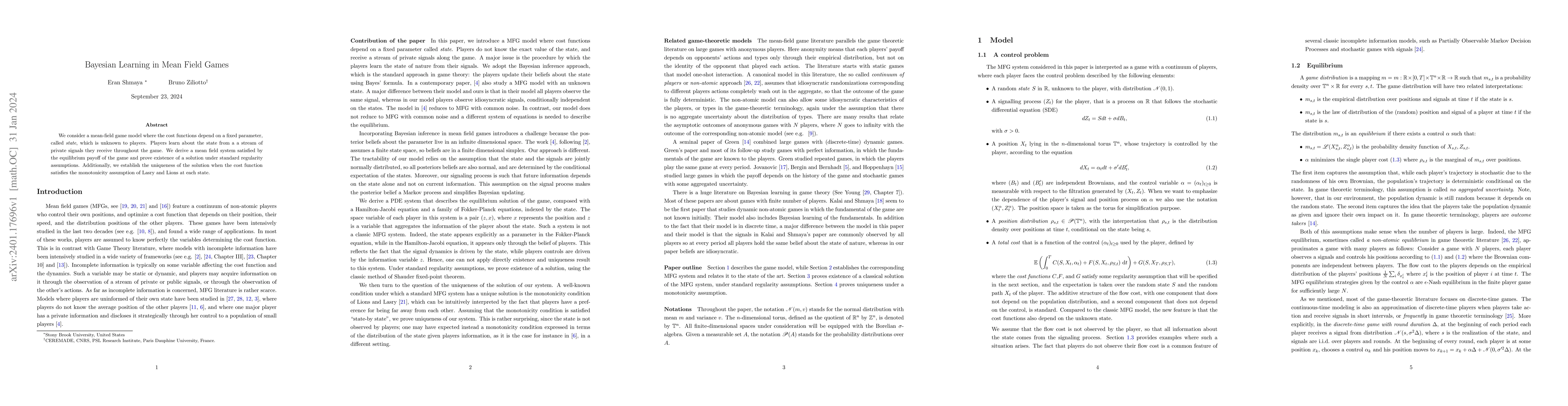 Thumbnail for Bayesian Learning in Mean Field Games