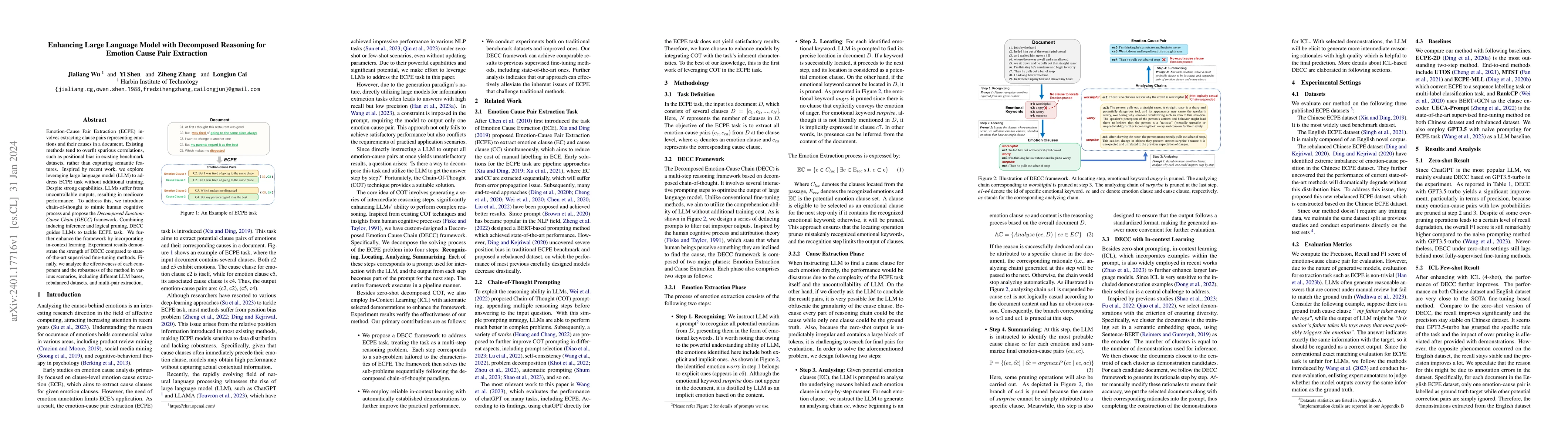 Thumbnail for Enhancing Large Language Model with Decomposed Reasoning for Emotion
  Cause Pair Extraction