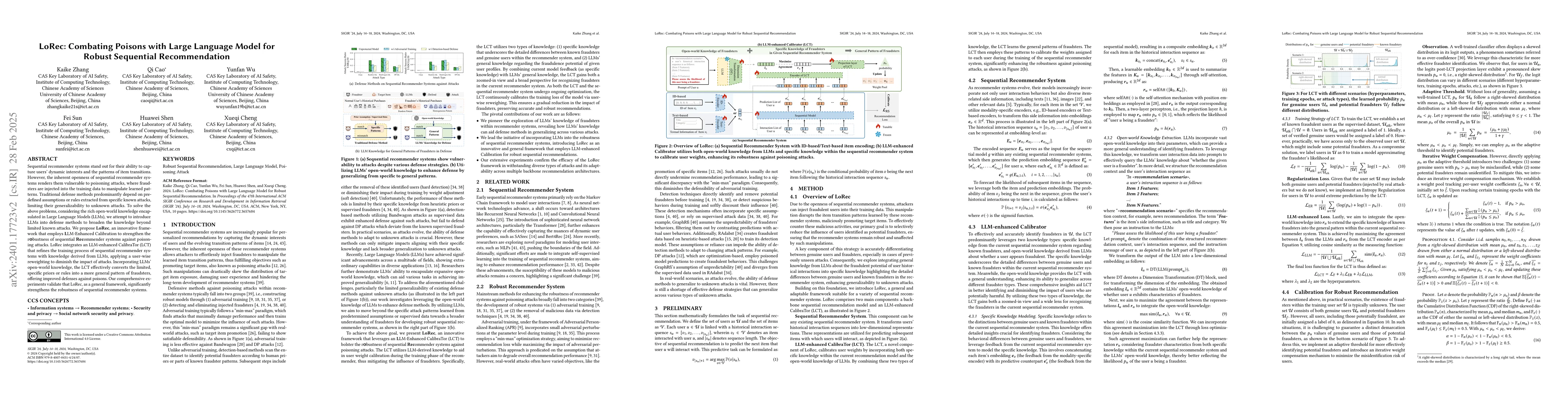 Thumbnail for LoRec: Large Language Model for Robust Sequential Recommendation against
  Poisoning Attacks