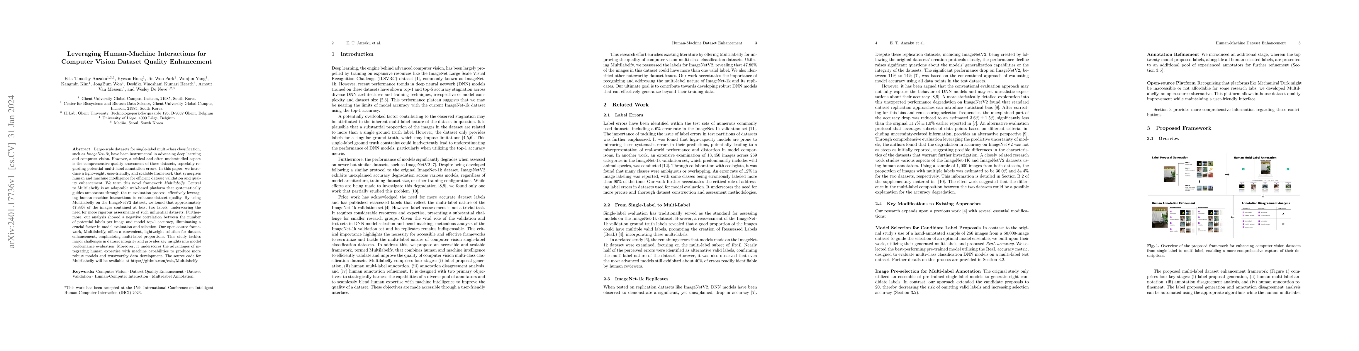 Thumbnail for Leveraging Human-Machine Interactions for Computer Vision Dataset
  Quality Enhancement