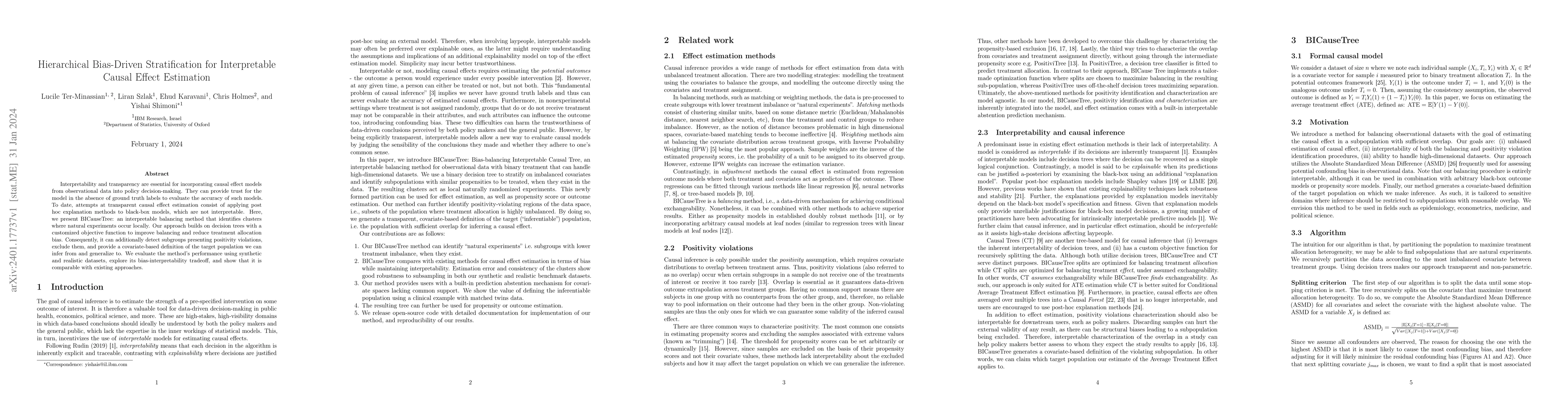 Thumbnail for Hierarchical Bias-Driven Stratification for Interpretable Causal Effect
  Estimation