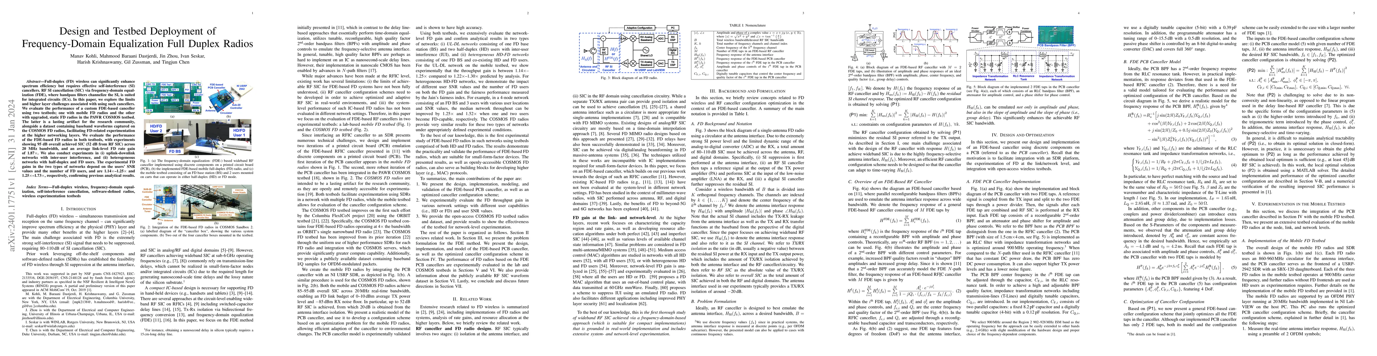 Thumbnail for Design and Testbed Deployment of Frequency-Domain Equalization Full
  Duplex Radios