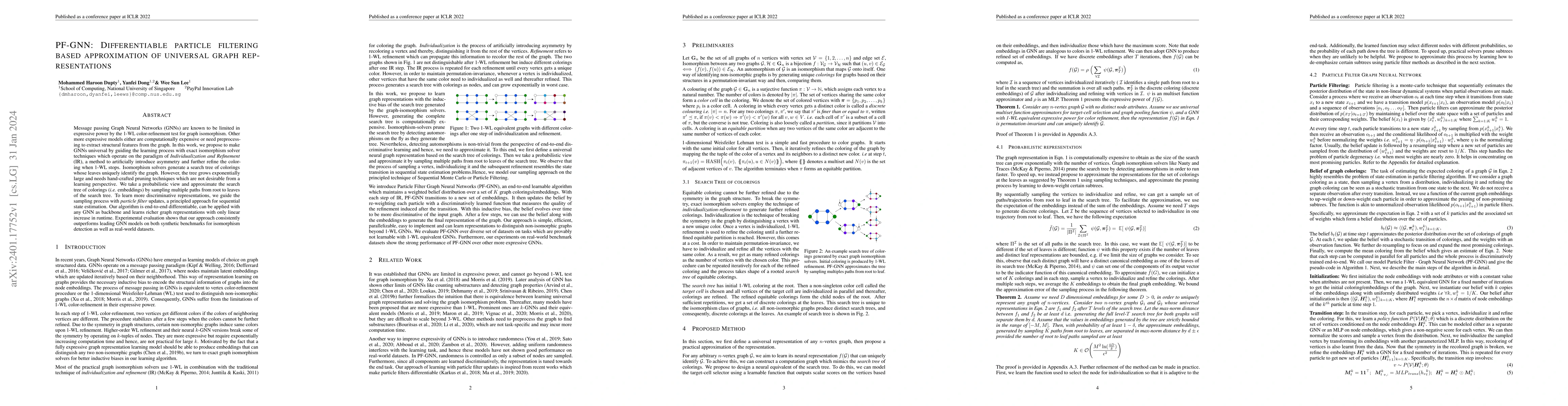 Thumbnail for PF-GNN: Differentiable particle filtering based approximation of
  universal graph representations