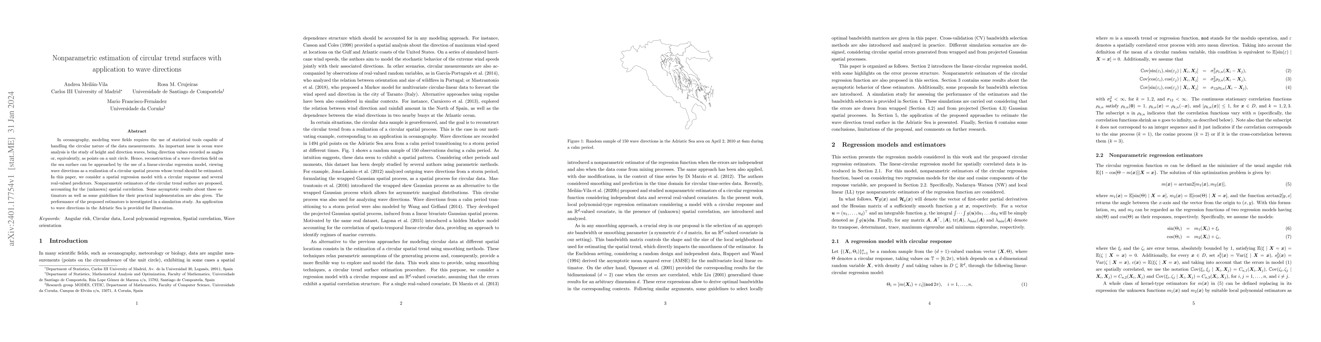 Thumbnail for Nonparametric estimation of circular trend surfaces with application to
  wave directions