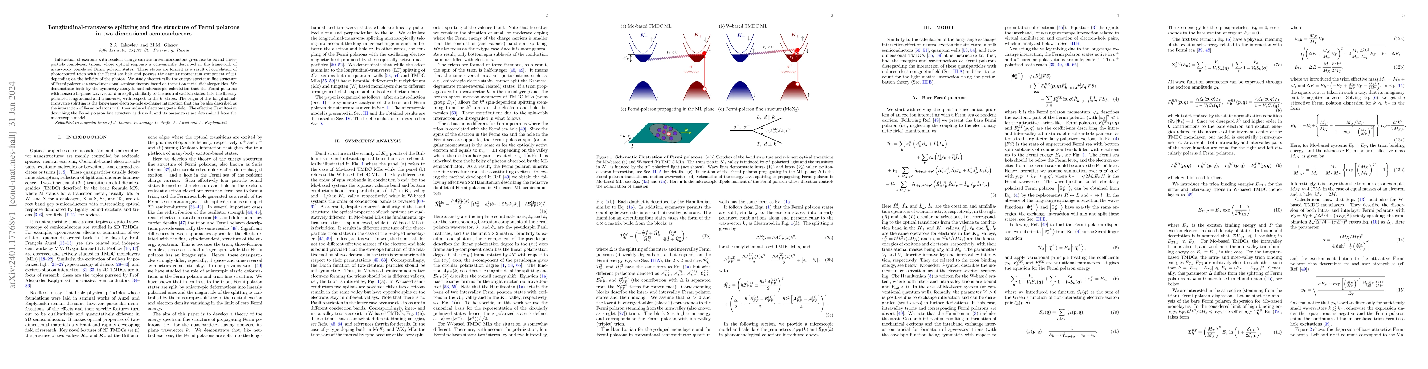 Thumbnail for Longitudinal-transverse splitting and fine structure of Fermi polarons
  in two-dimensional semiconductors