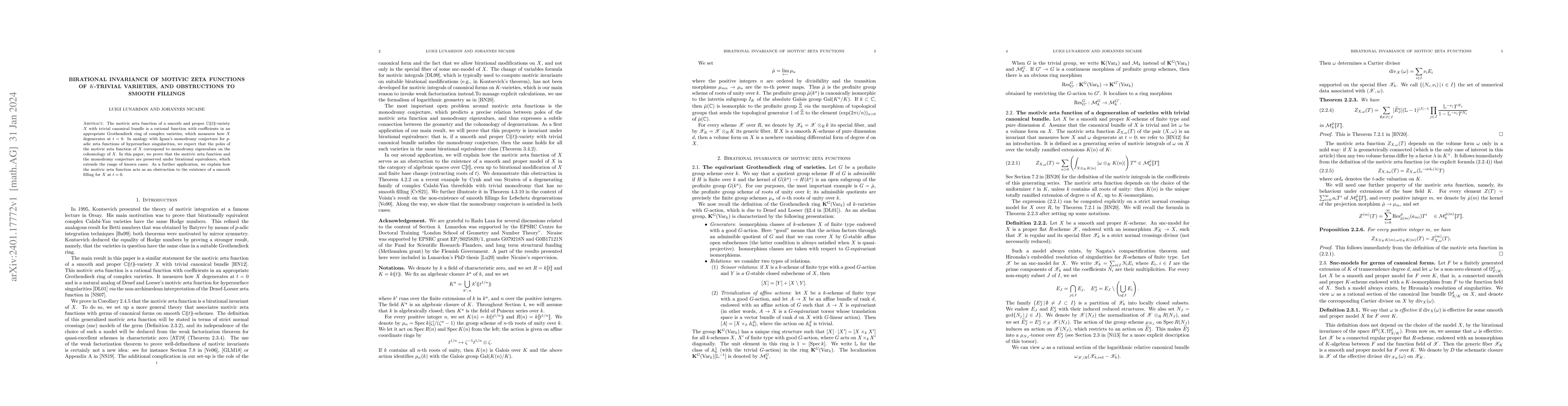 Thumbnail for Birational invariance of motivic zeta functions of $K$-trivial
  varieties, and obstructions to smooth fillings