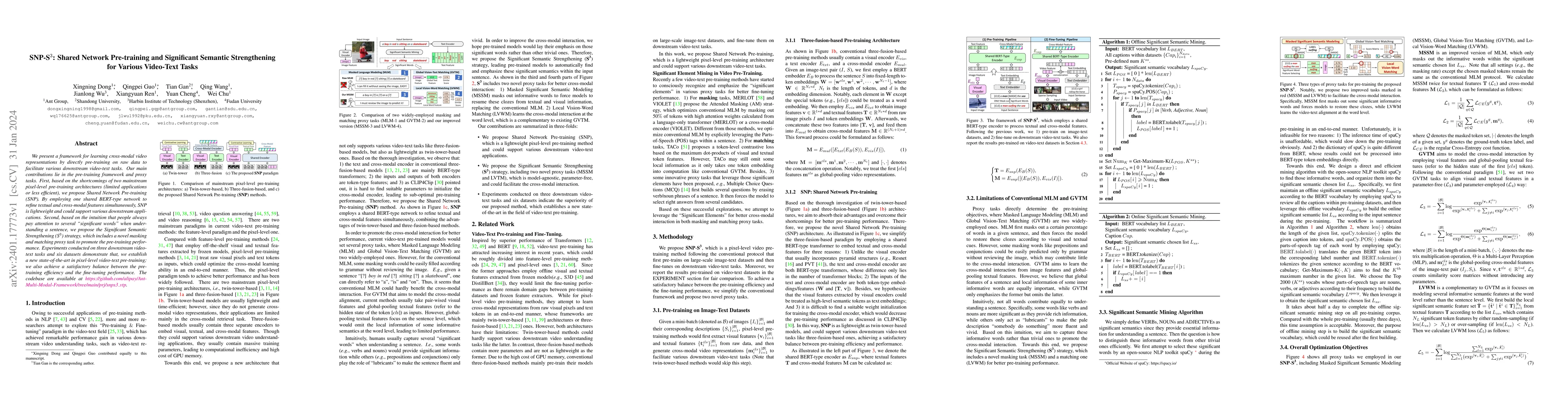 Thumbnail for SNP-S3: Shared Network Pre-training and Significant Semantic
  Strengthening for Various Video-Text Tasks