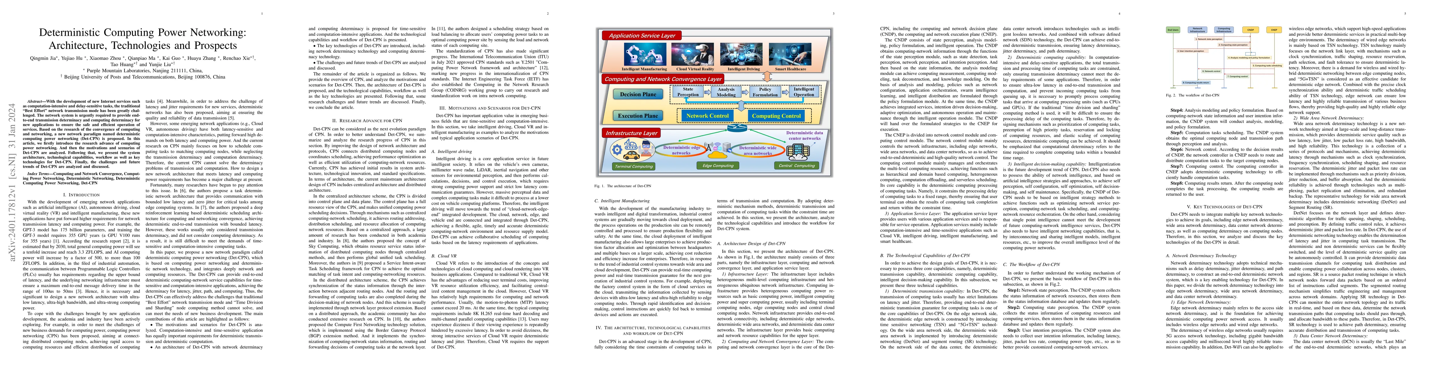 Thumbnail for Deterministic Computing Power Networking: Architecture, Technologies and
  Prospects