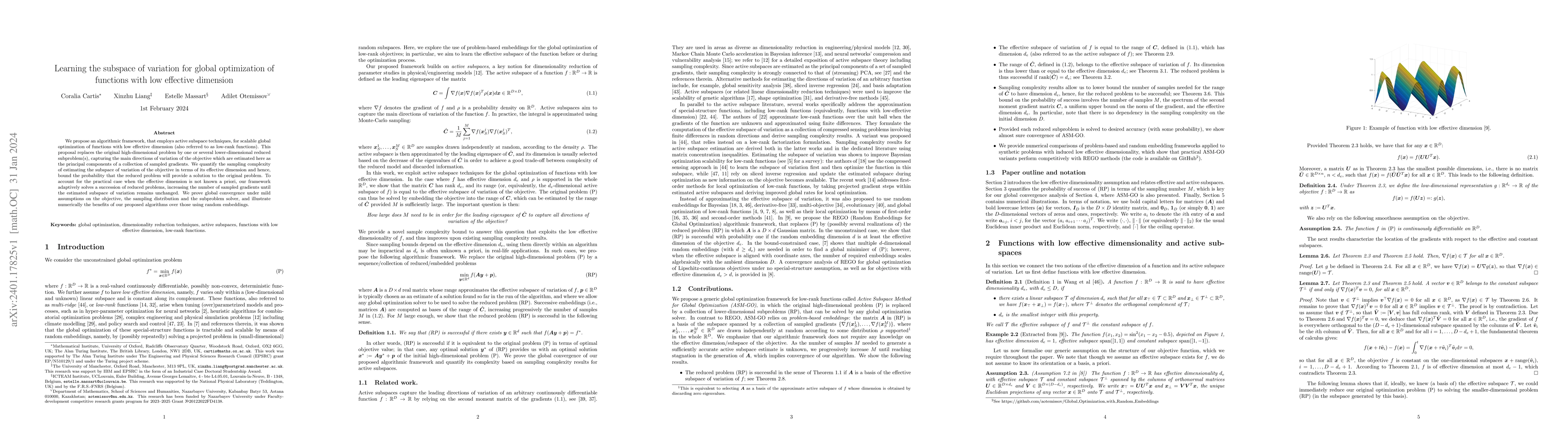 Thumbnail for Learning the subspace of variation for global optimization of functions
  with low effective dimension