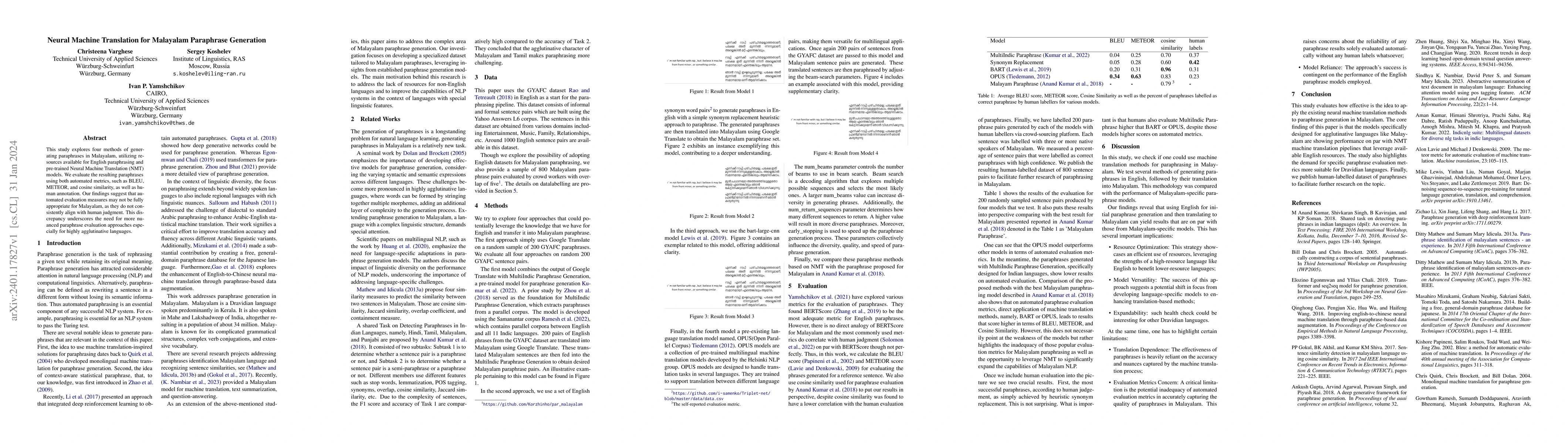 Thumbnail for Neural Machine Translation for Malayalam Paraphrase Generation