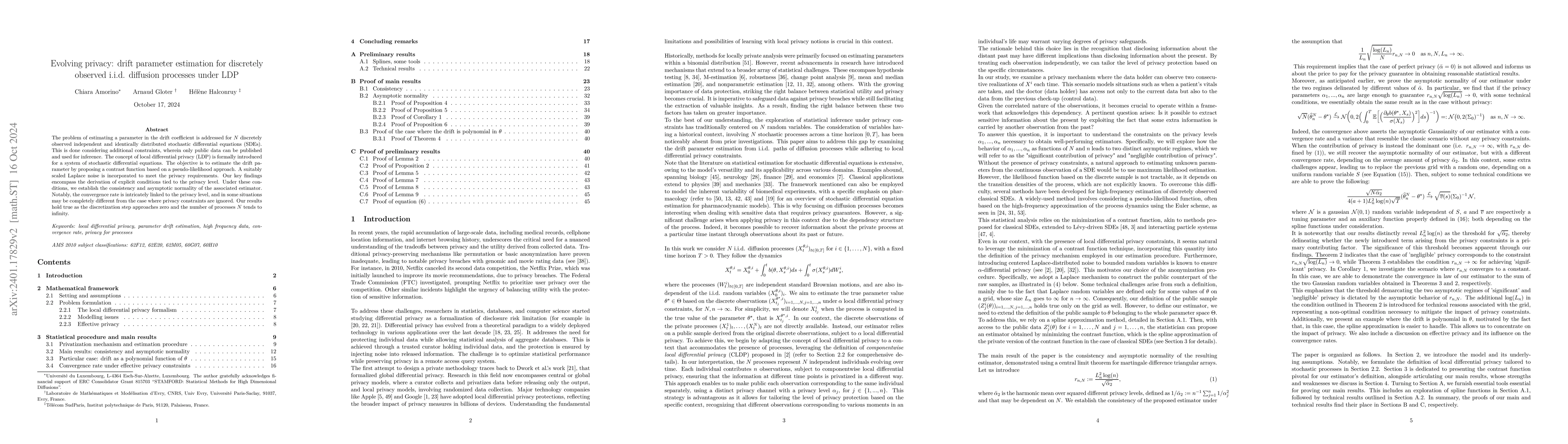 Thumbnail for Evolving privacy: drift parameter estimation for discretely observed
  i.i.d. diffusion processes under LDP