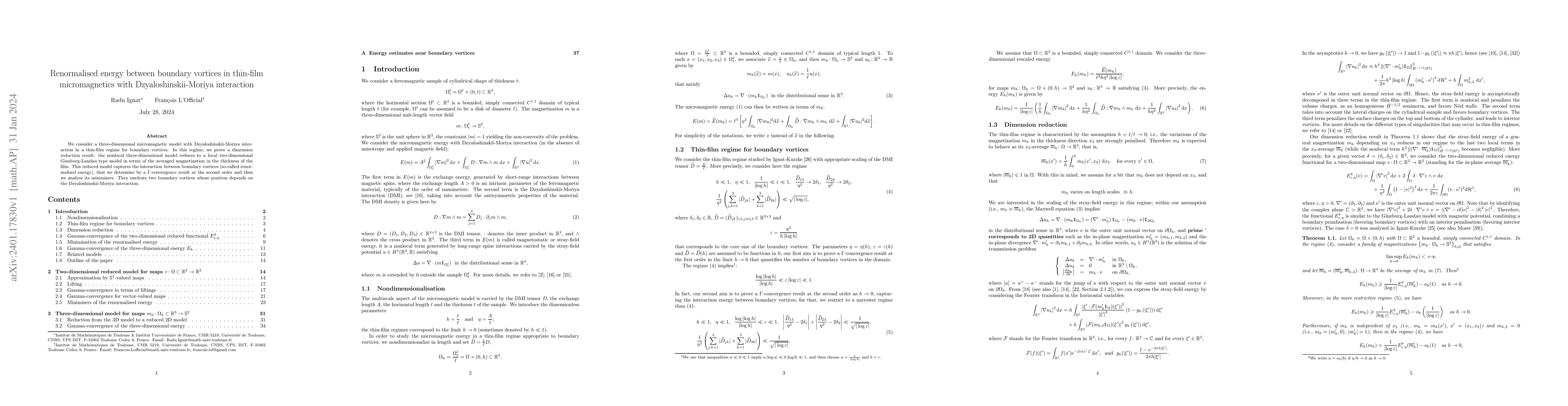 Thumbnail for Renormalised energy between boundary vortices in thin-film
  micromagnetics with Dzyaloshinskii-Moriya interaction