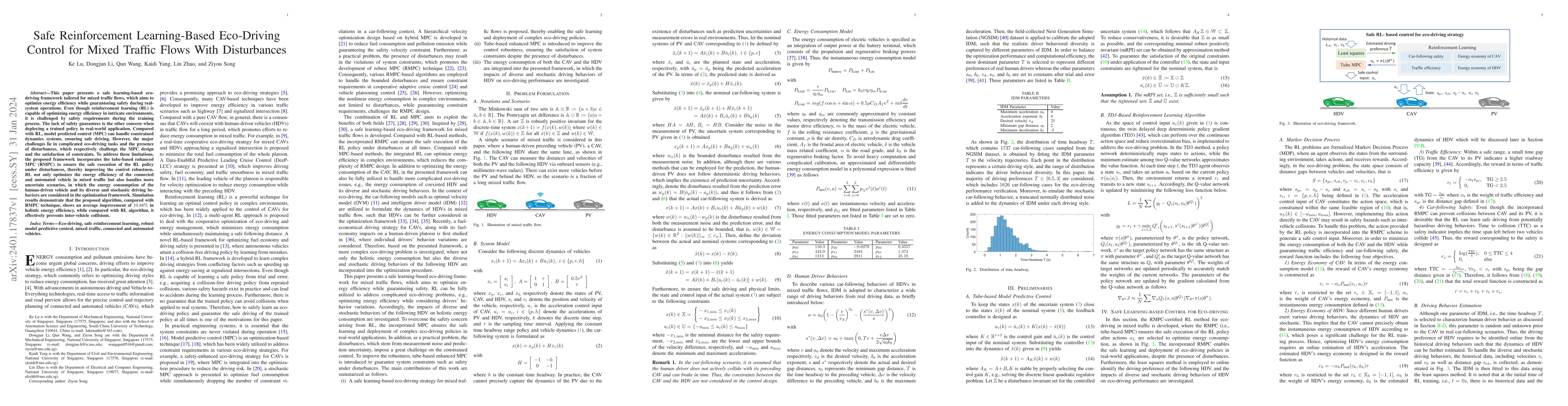 Thumbnail for Safe Reinforcement Learning-Based Eco-Driving Control for Mixed Traffic
  Flows With Disturbances