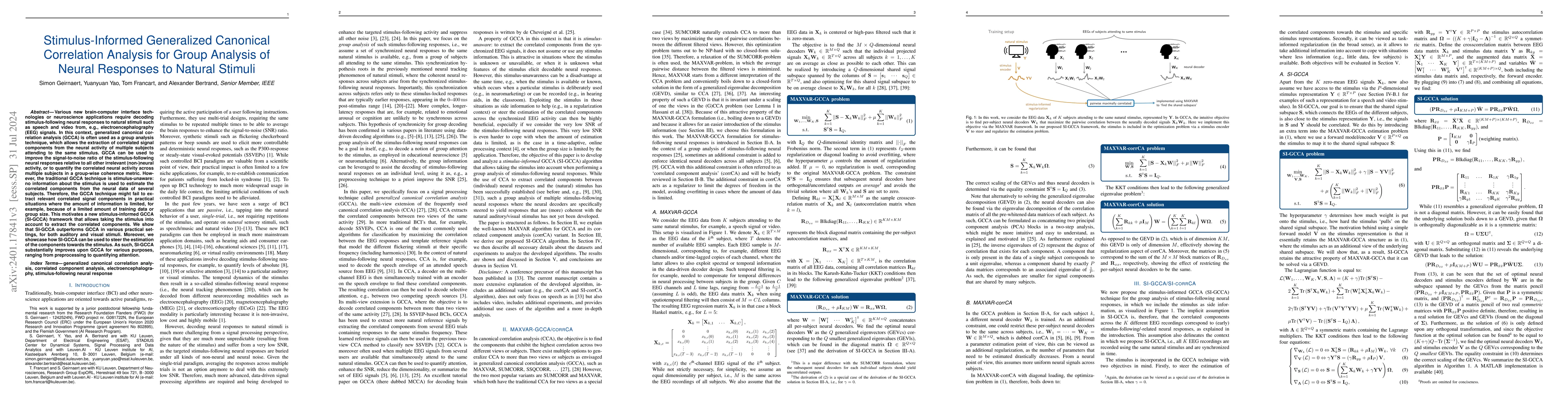 Thumbnail for Stimulus-Informed Generalized Canonical Correlation Analysis for Group
  Analysis of Neural Responses to Natural Stimuli