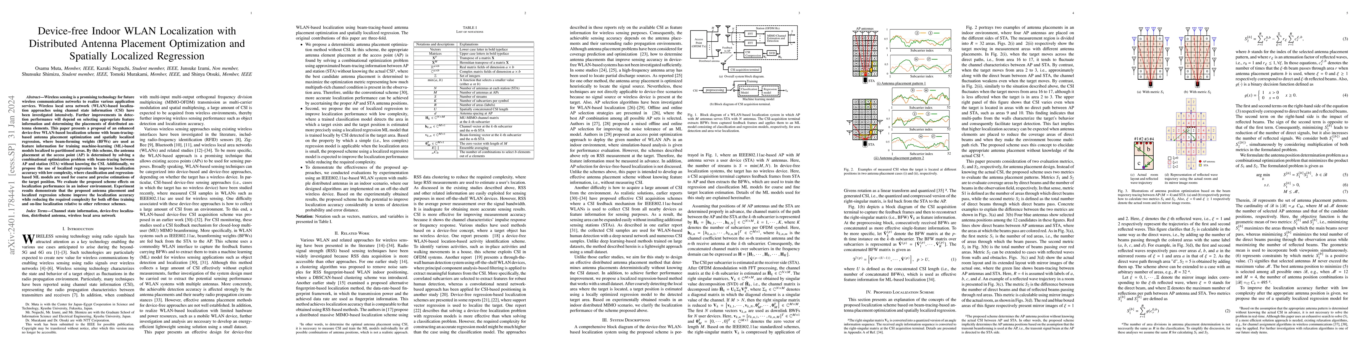 Thumbnail for Device-free Indoor WLAN Localization with Distributed Antenna Placement
  Optimization and Spatially Localized Regression