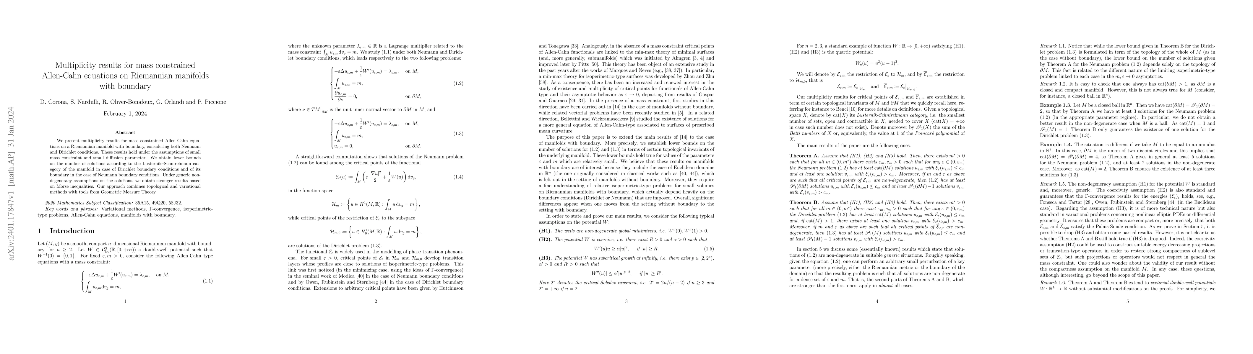 Thumbnail for Multiplicity results for mass constrained Allen-Cahn equations on
  Riemannian manifolds with boundary