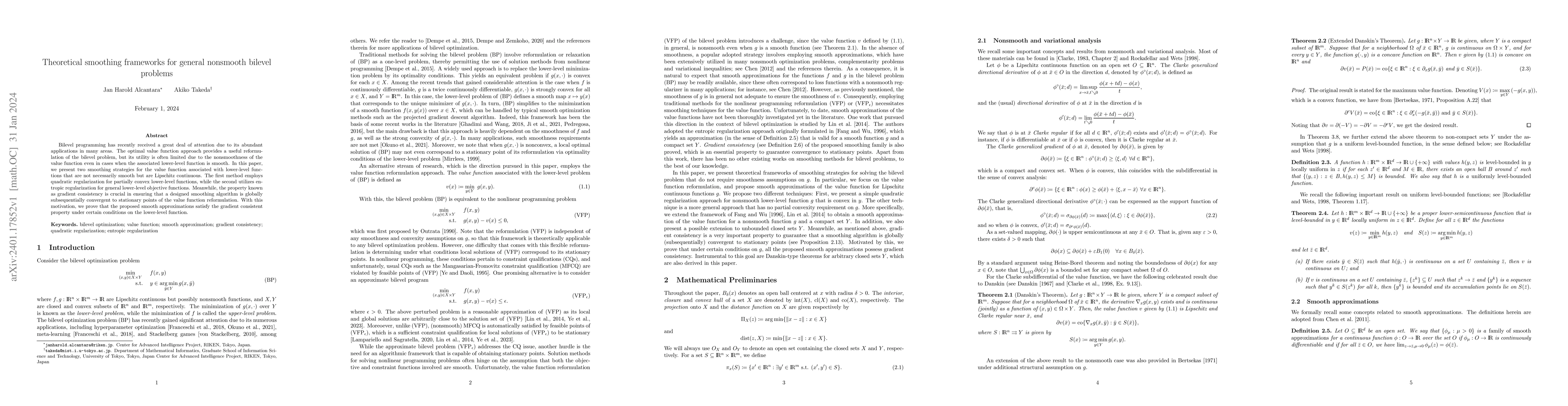 Thumbnail for Theoretical smoothing frameworks for general nonsmooth bilevel problems