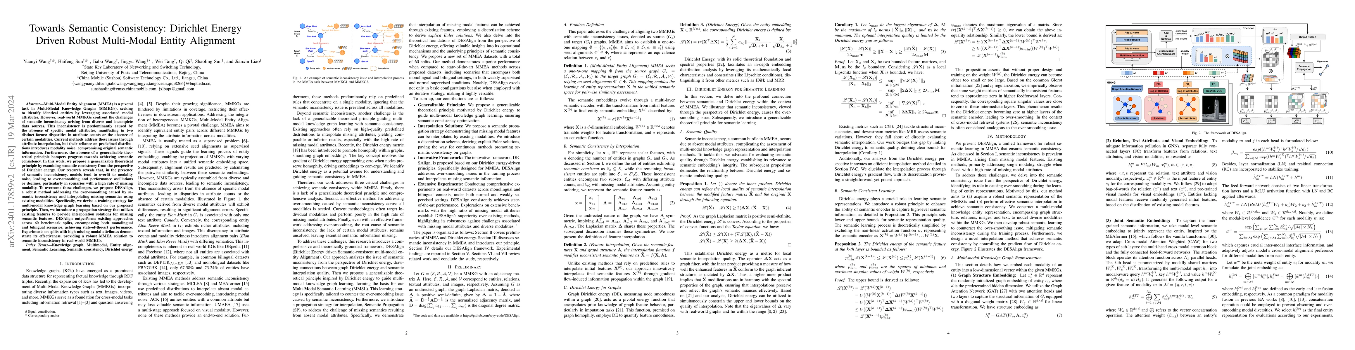 Thumbnail for Towards Semantic Consistency: Dirichlet Energy Driven Robust Multi-Modal
  Entity Alignment