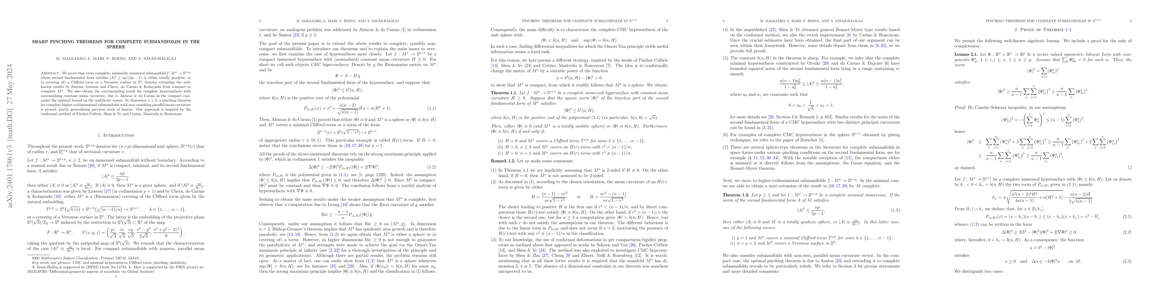 Thumbnail for Sharp pinching theorems for complete submanifolds in the sphere