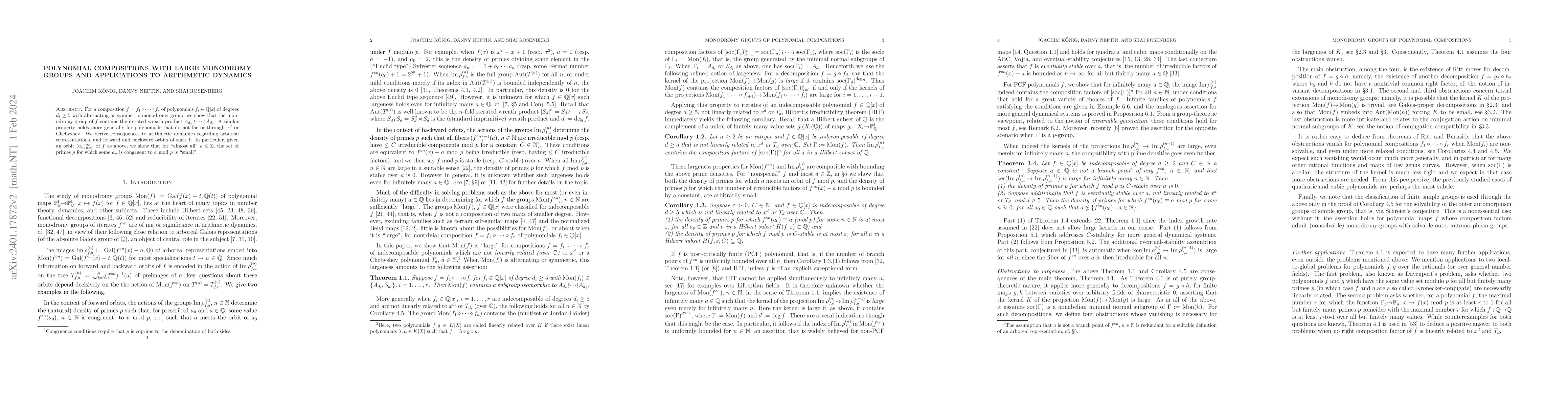 Thumbnail for Polynomial compositions with large monodromy groups and applications to
  arithmetic dynamics