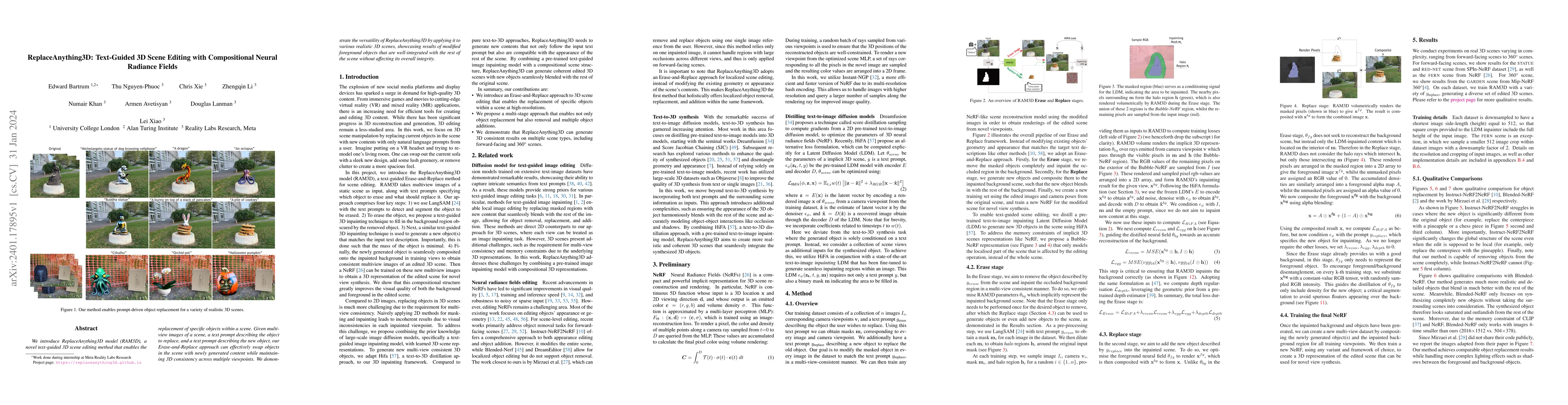 Thumbnail for ReplaceAnything3D:Text-Guided 3D Scene Editing with Compositional Neural
  Radiance Fields