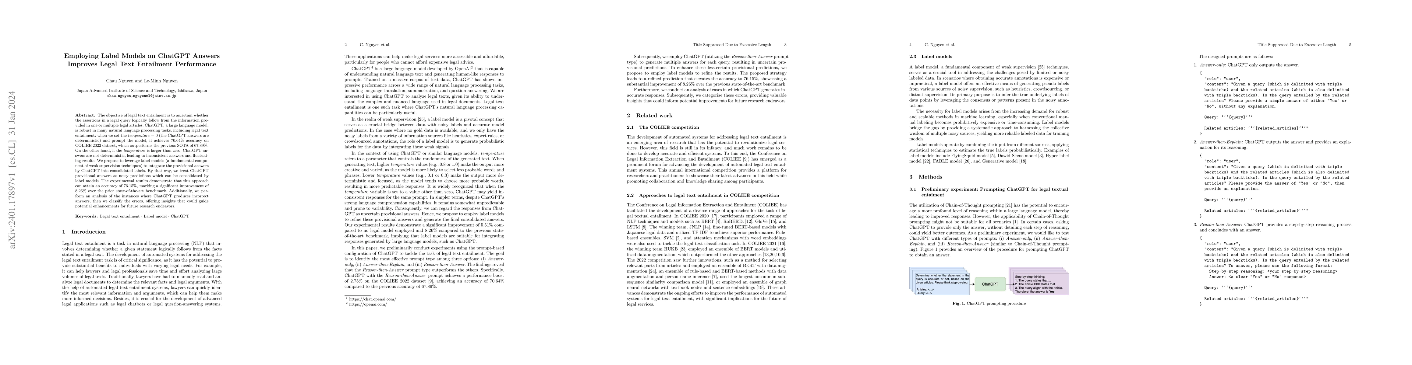 Thumbnail for Employing Label Models on ChatGPT Answers Improves Legal Text Entailment
  Performance
