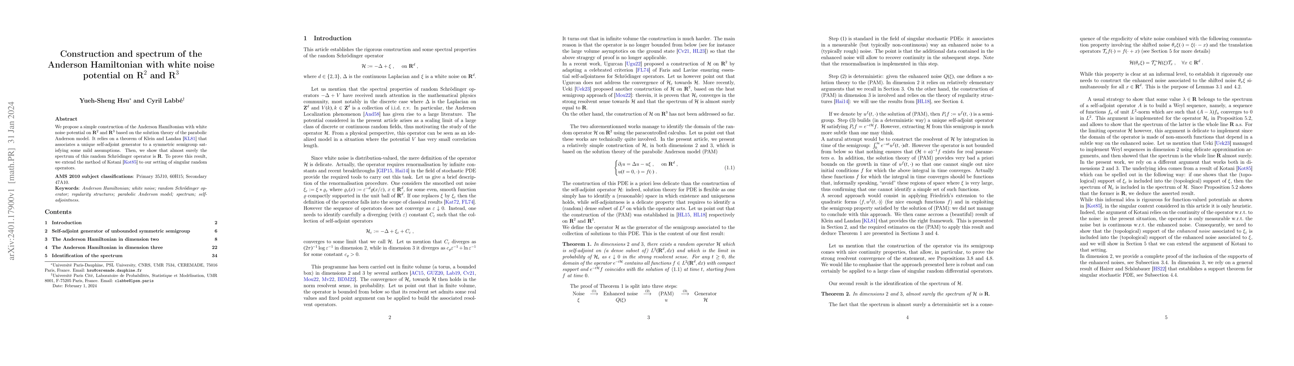 Thumbnail for Construction and spectrum of the Anderson Hamiltonian with white noise
  potential on $\mathbf{R}^2$ and $\mathbf{R}^3$