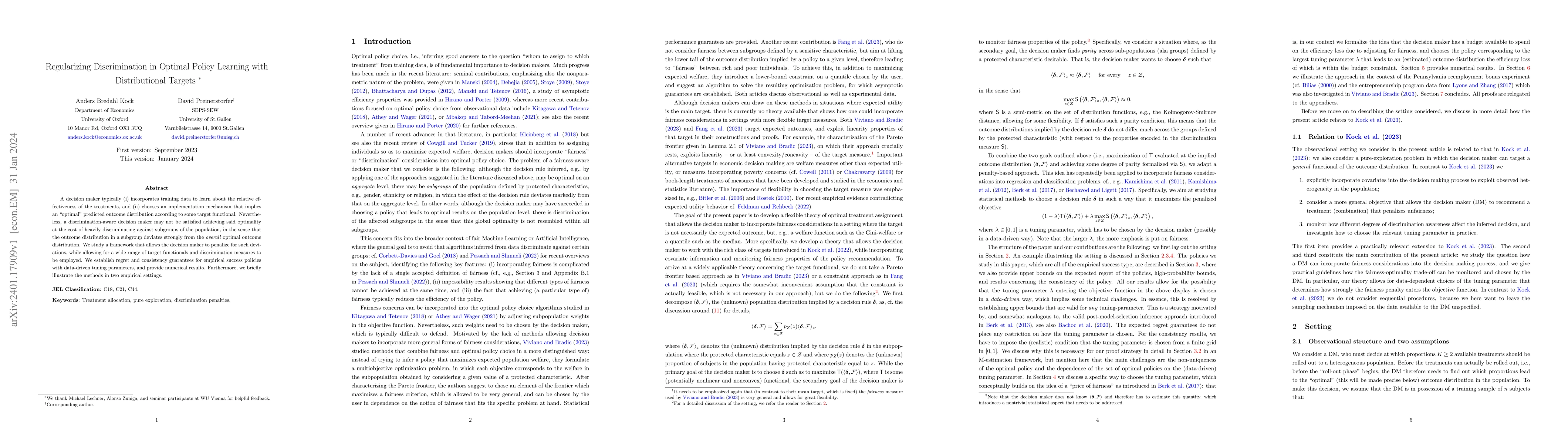 Thumbnail for Regularizing Discrimination in Optimal Policy Learning with
  Distributional Targets