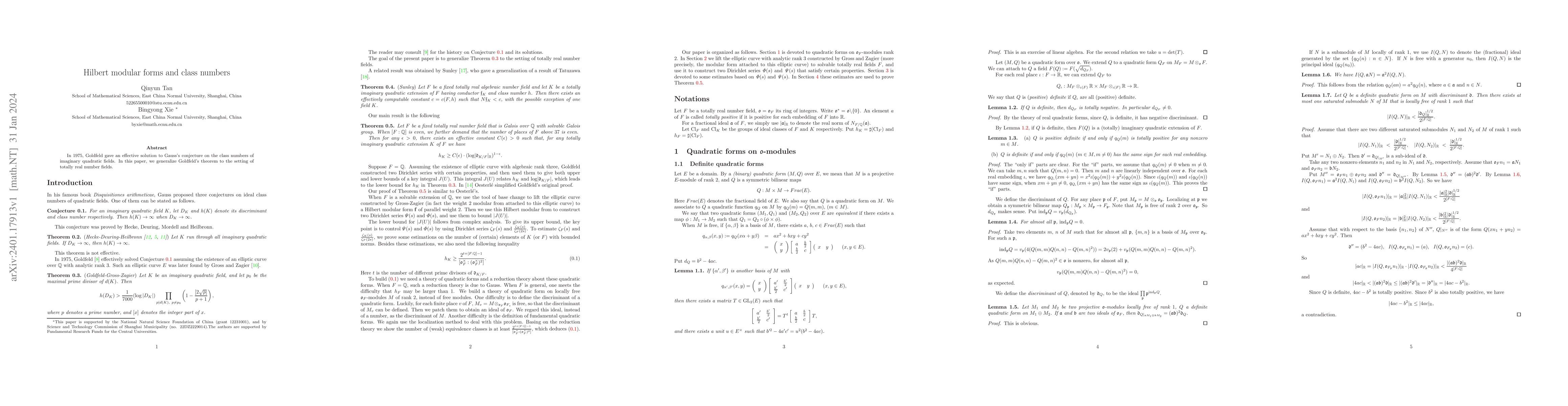 Thumbnail for Hilbert modular forms and class numbers