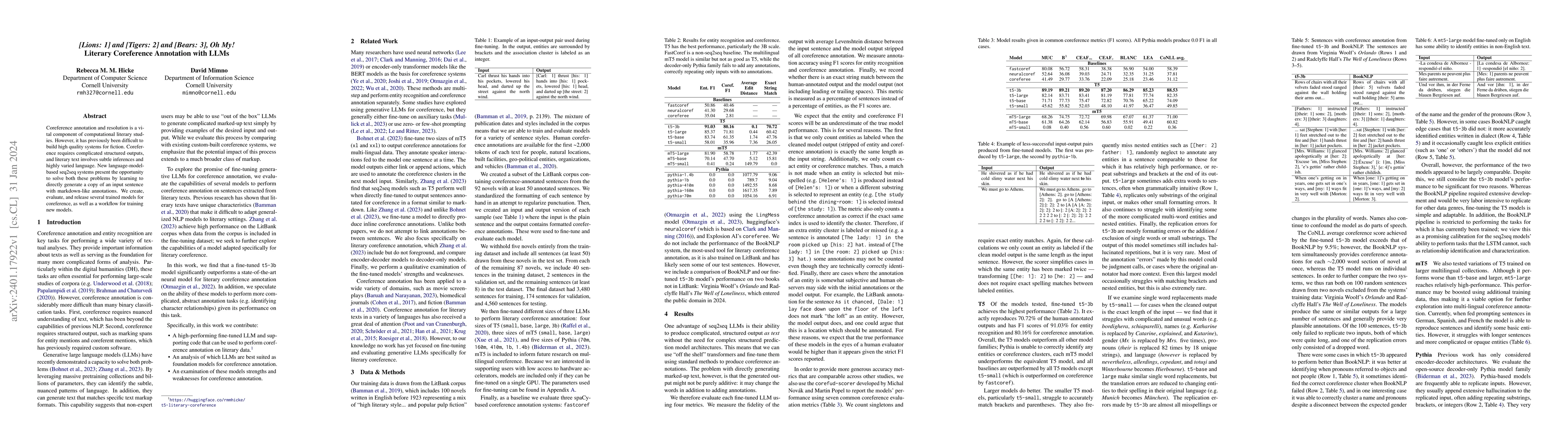Thumbnail for [Lions: 1] and [Tigers: 2] and [Bears: 3], Oh My! Literary Coreference
  Annotation with LLMs