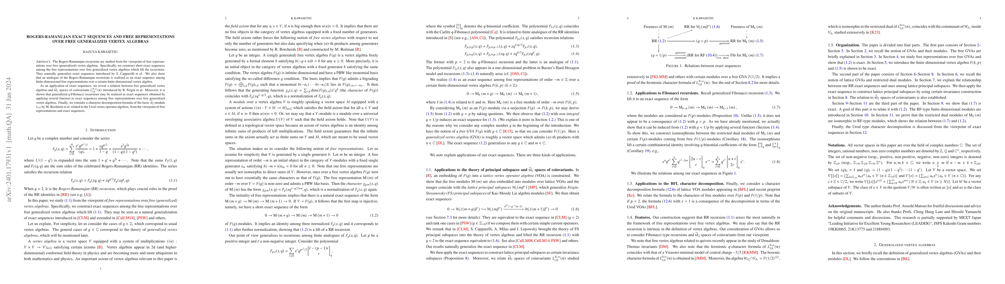 Thumbnail for Rogers-Ramanujan exact sequences and free representations over free
  generalized vertex algebras