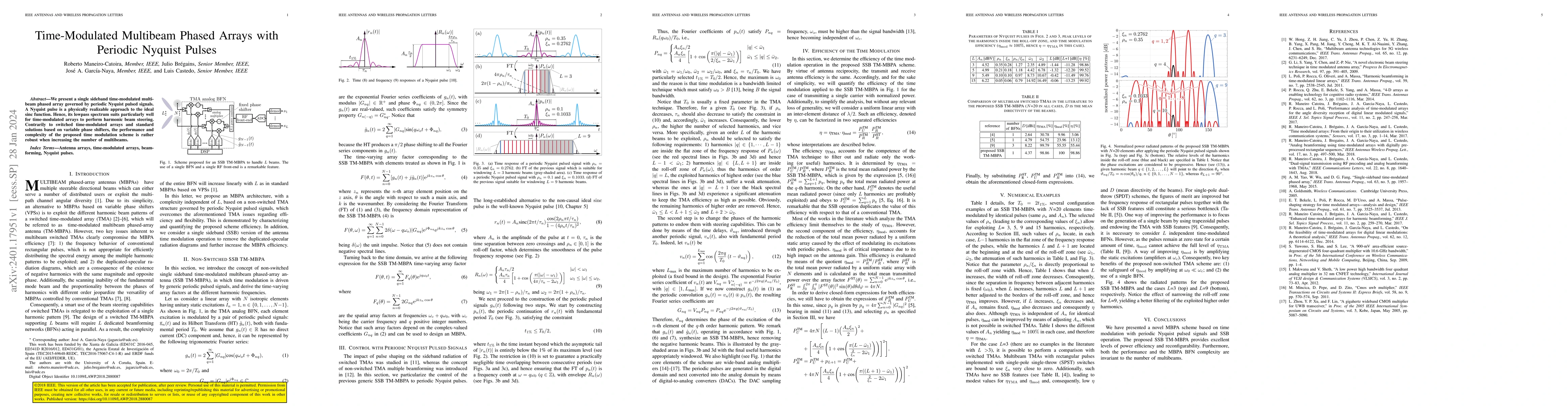 Thumbnail for Time-modulated multibeam phased arrays with periodic Nyquist pulses