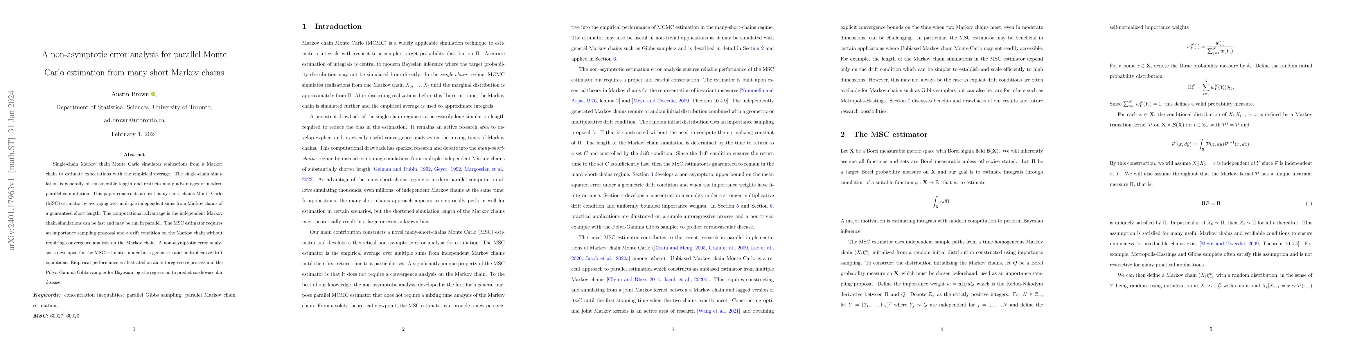 Thumbnail for A non-asymptotic error analysis for parallel Monte Carlo estimation from
  many short Markov chains