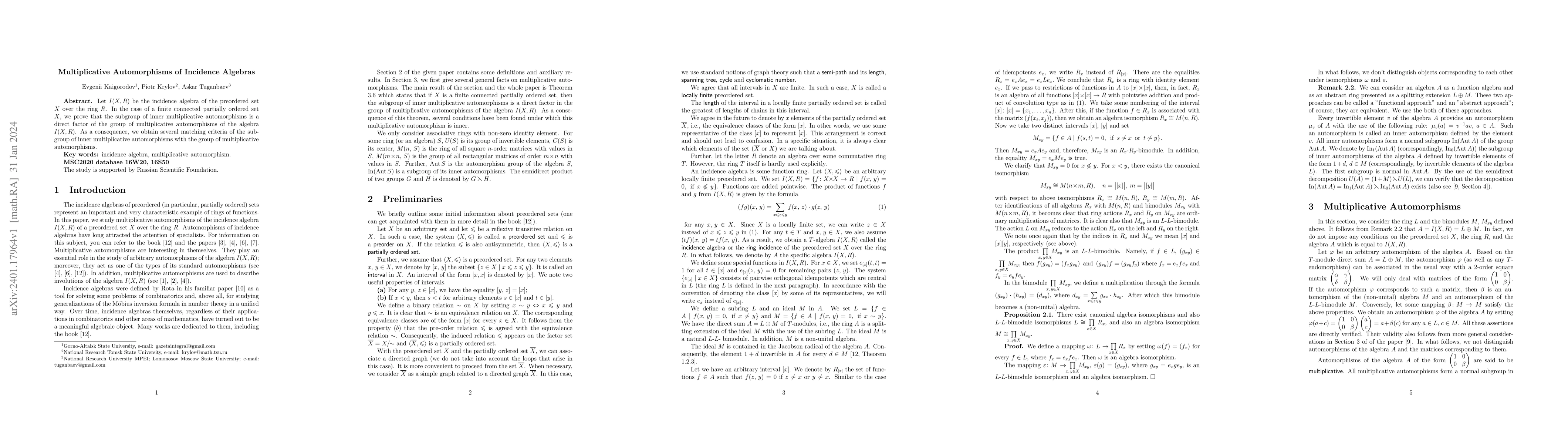 Thumbnail for Multiplicative Automorphisms of Incidence Algebras