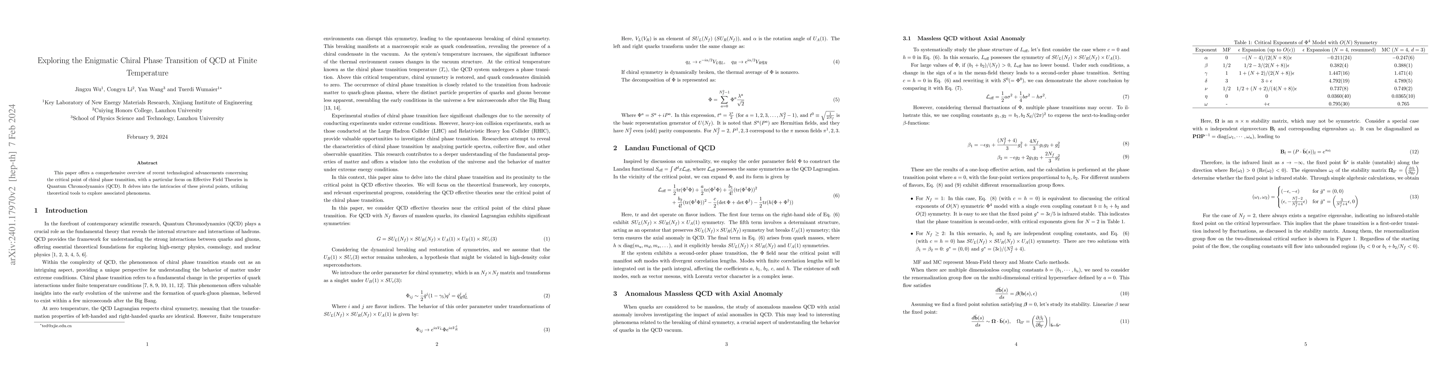 Thumbnail for Exploring the Enigmatic Chiral Phase Transition of QCD at
  FiniteTemperature