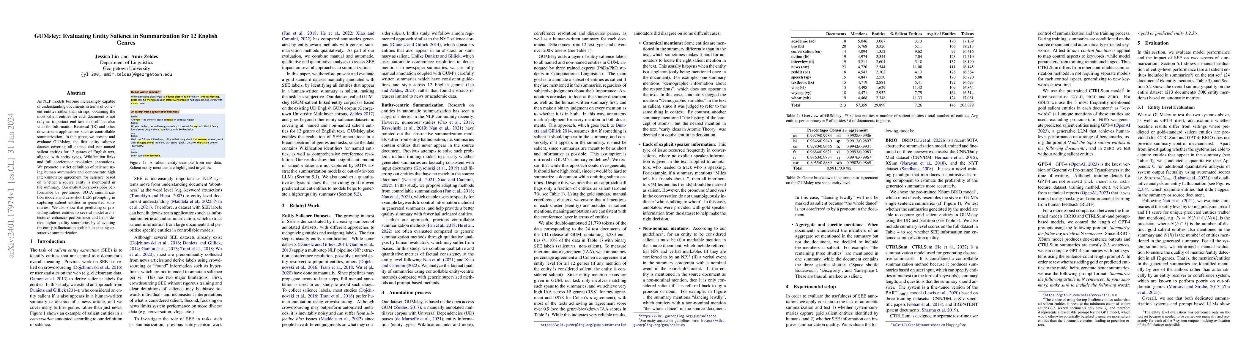 Thumbnail for GUMsley: Evaluating Entity Salience in Summarization for 12 English
  Genres