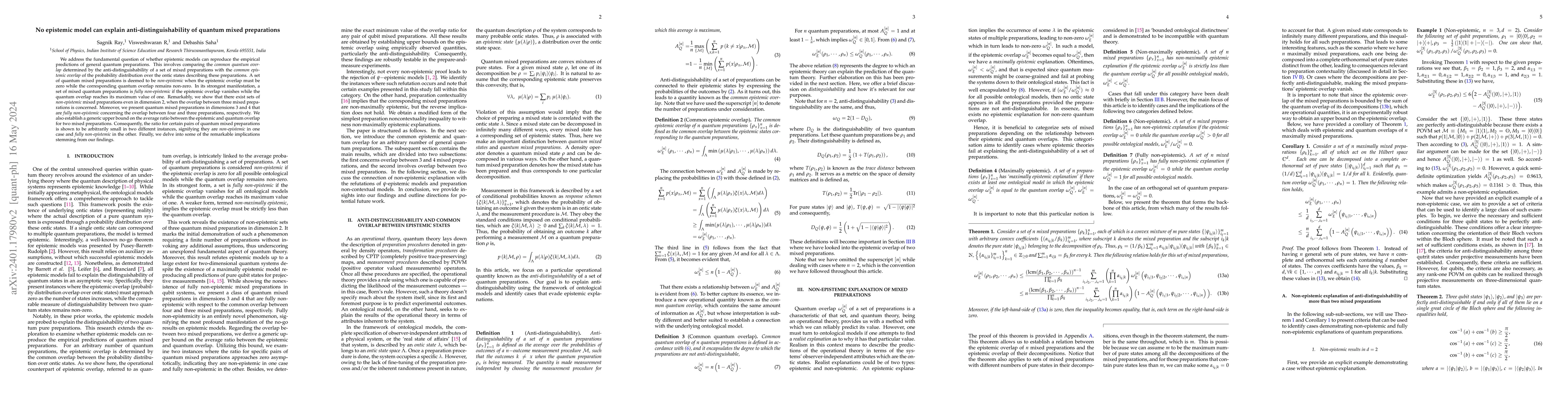 Thumbnail for No epistemic model can explain anti-distinguishability of quantum mixed
  preparations