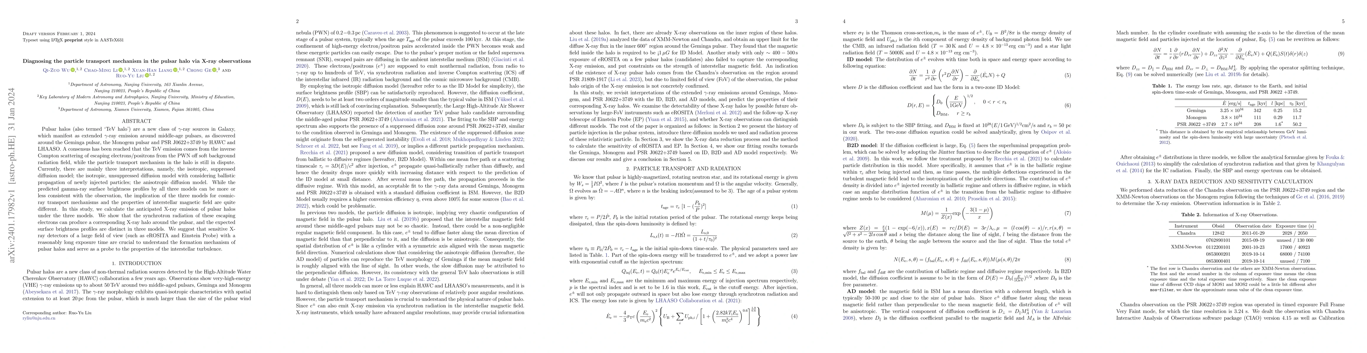 Thumbnail for Diagnosing the particle transport mechanism in the pulsar halo via X-ray
  observations
