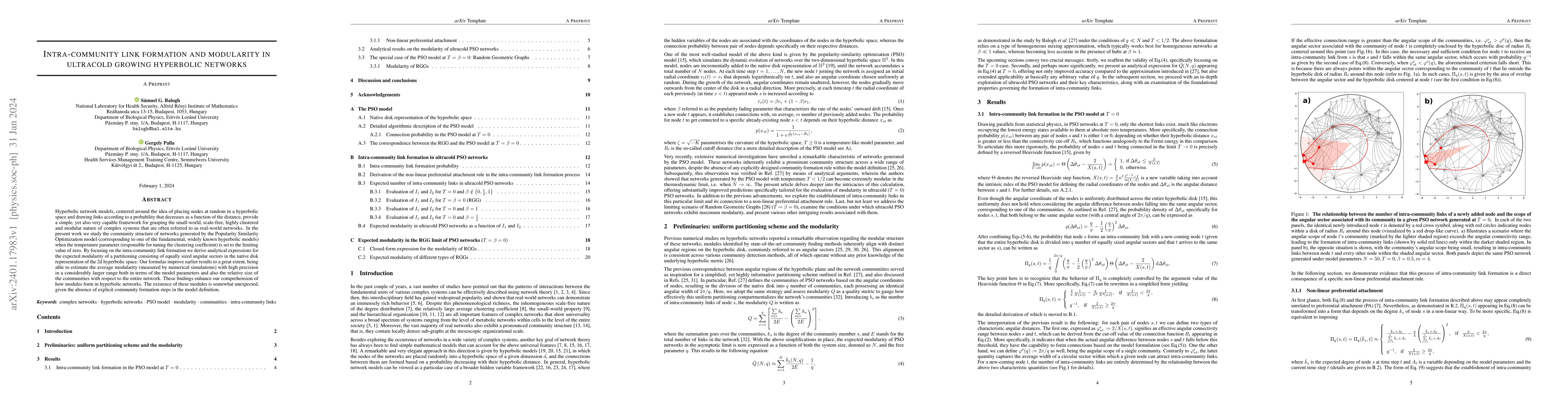 Thumbnail for Intra-community link formation and modularity in ultracold growing
  hyperbolic networks
