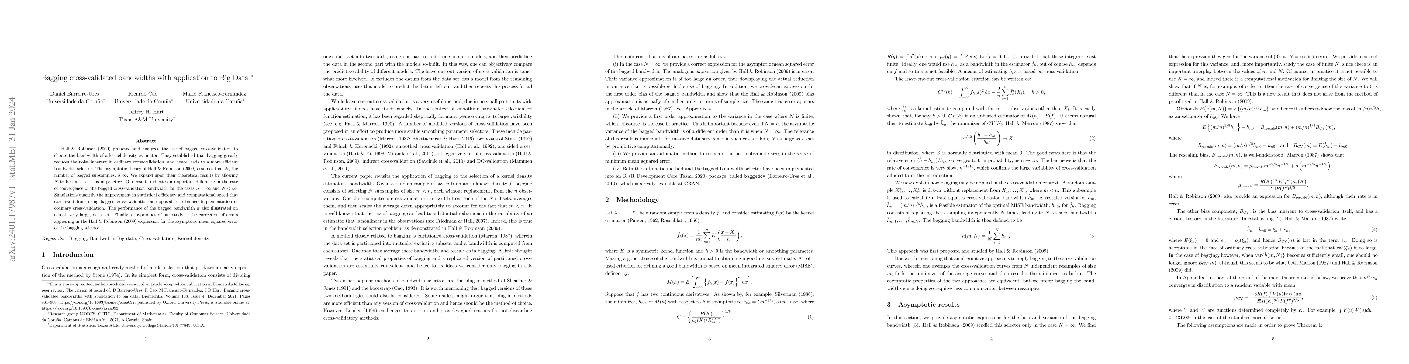 Thumbnail for Bagging cross-validated bandwidths with application to Big Data