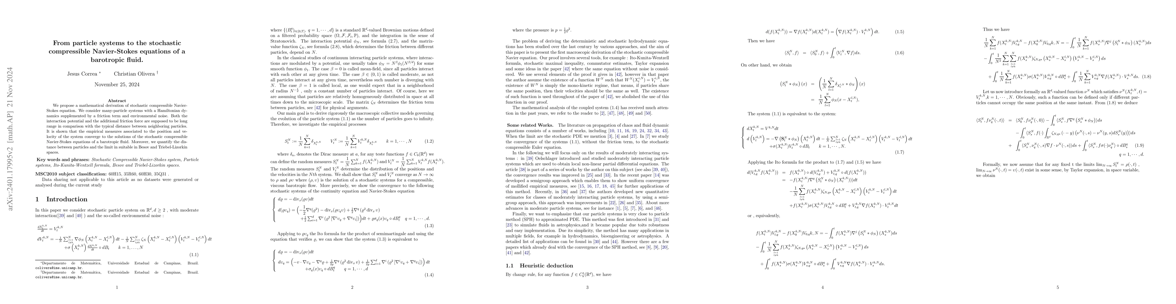 Thumbnail for From particle systems to the stochastic compressible Navier-Stokes
  equations of a barotropic fluid