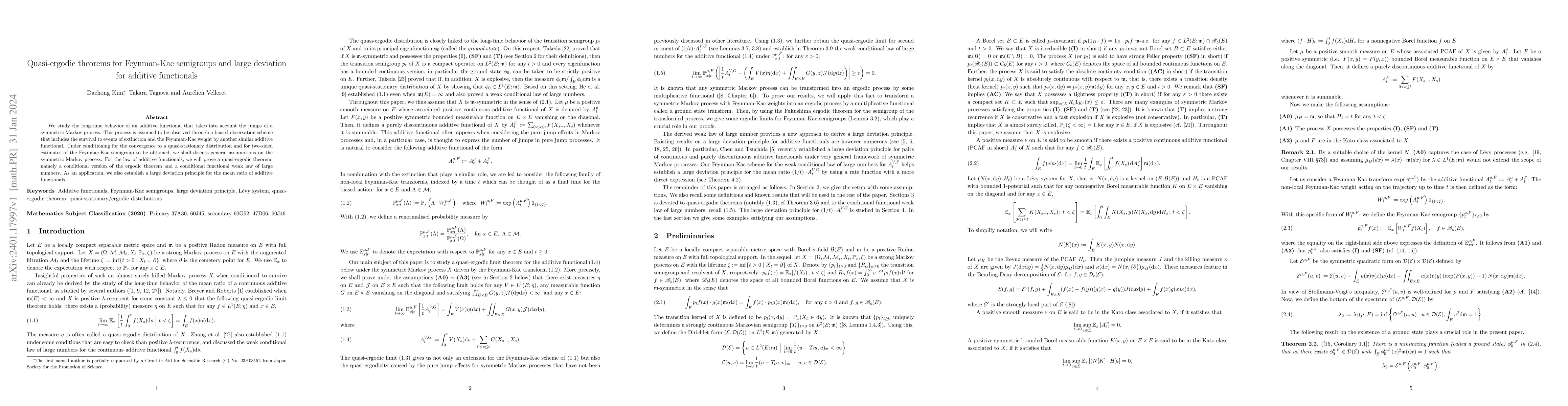 Thumbnail for Quasi-ergodic theorems for Feynman-Kac semigroups and large deviation
  for additive functionals