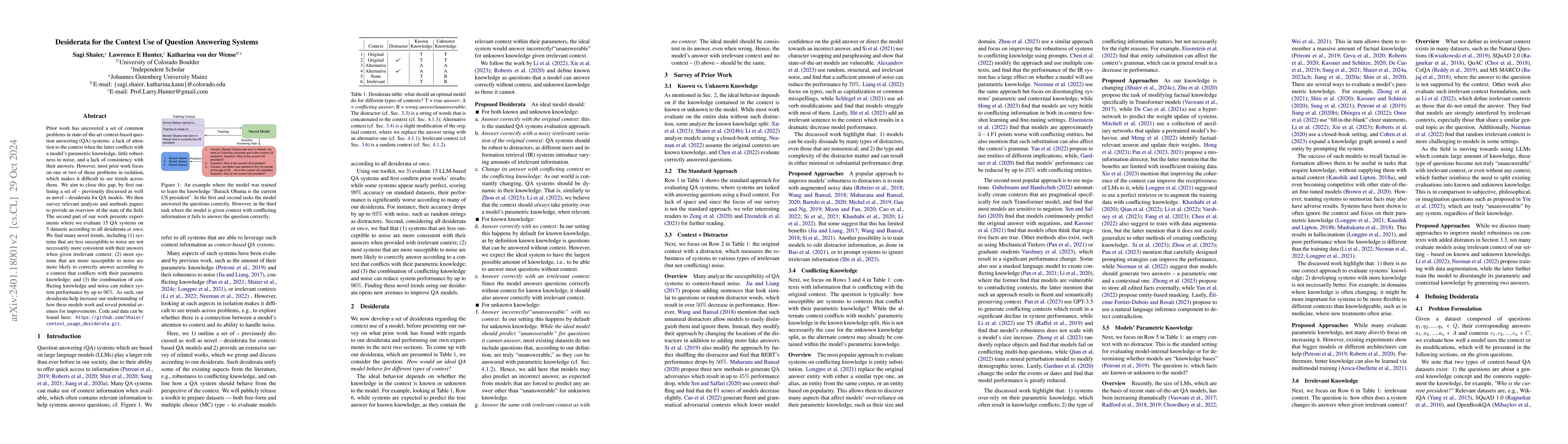 Thumbnail for Desiderata for the Context Use of Question Answering Systems